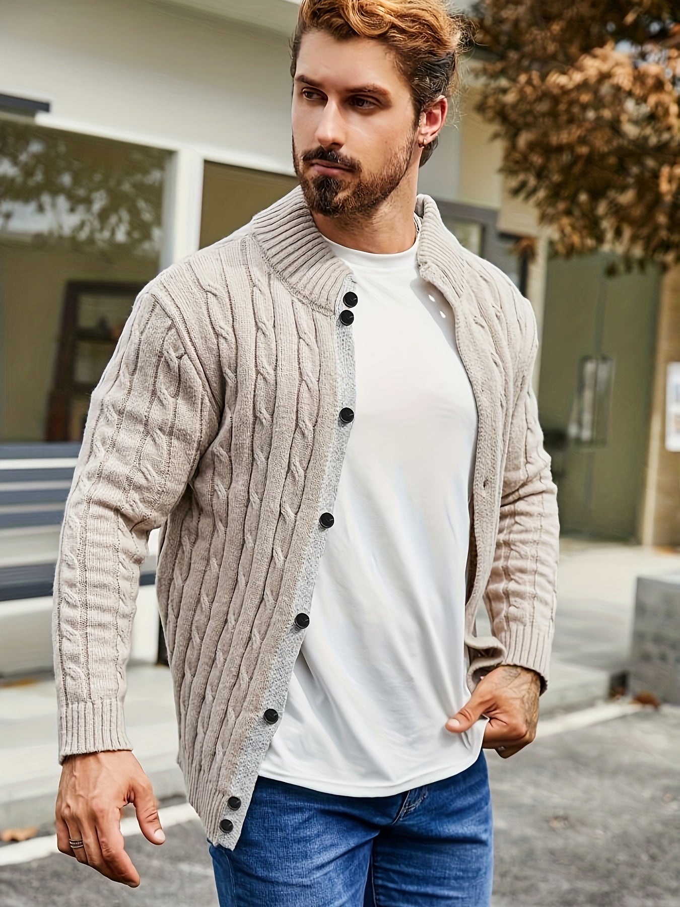 Men’s Cardigan Regular Fit Hip-Length Button Placket