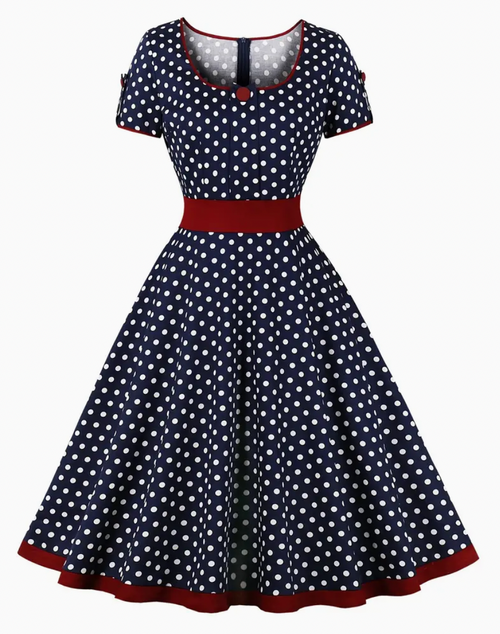A-Line Dress Fitted Bodice Polka Dot