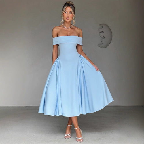 A-Line Midi Dress Off-Shoulder Structured
