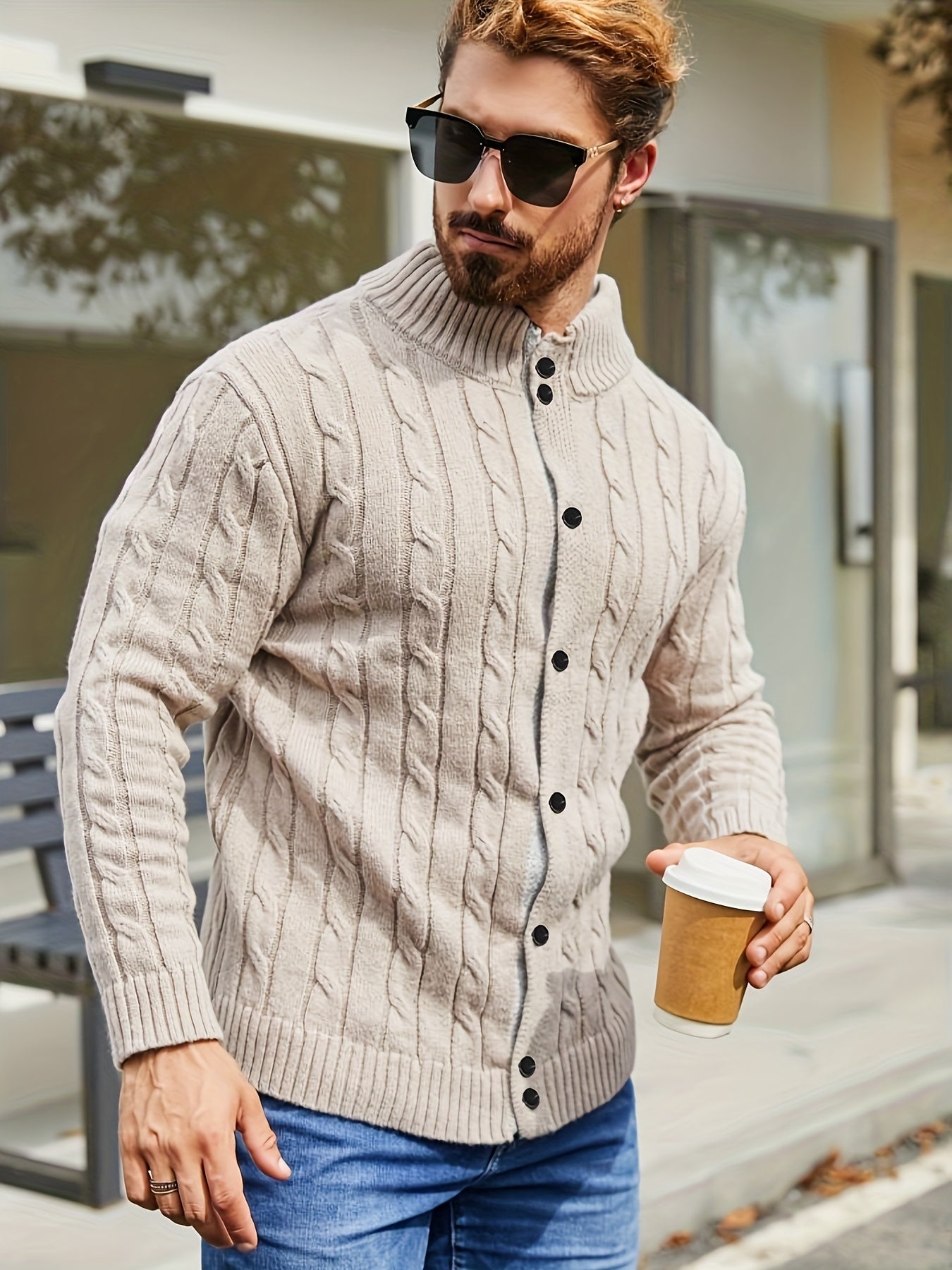 Men’s Cardigan Regular Fit Hip-Length Button Placket